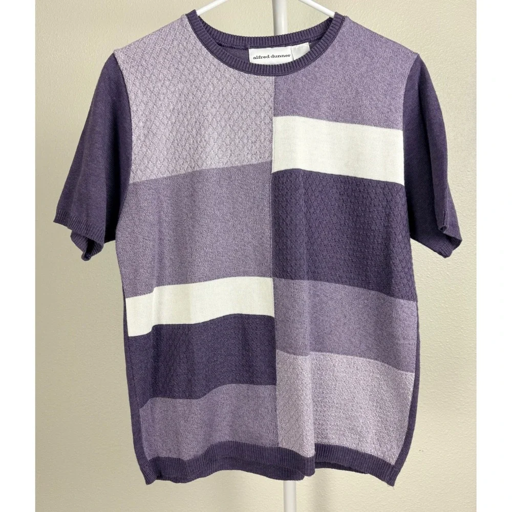 Vintage Alfred Dunner Purple Colorblock GrandmaCore Short Sleeve Sweater Small